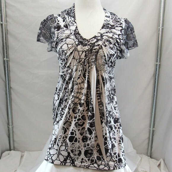 Unity World Wear Women's Black & White Blouse w/Floral Cut Out On Back Size XL - Picture 1 of 10